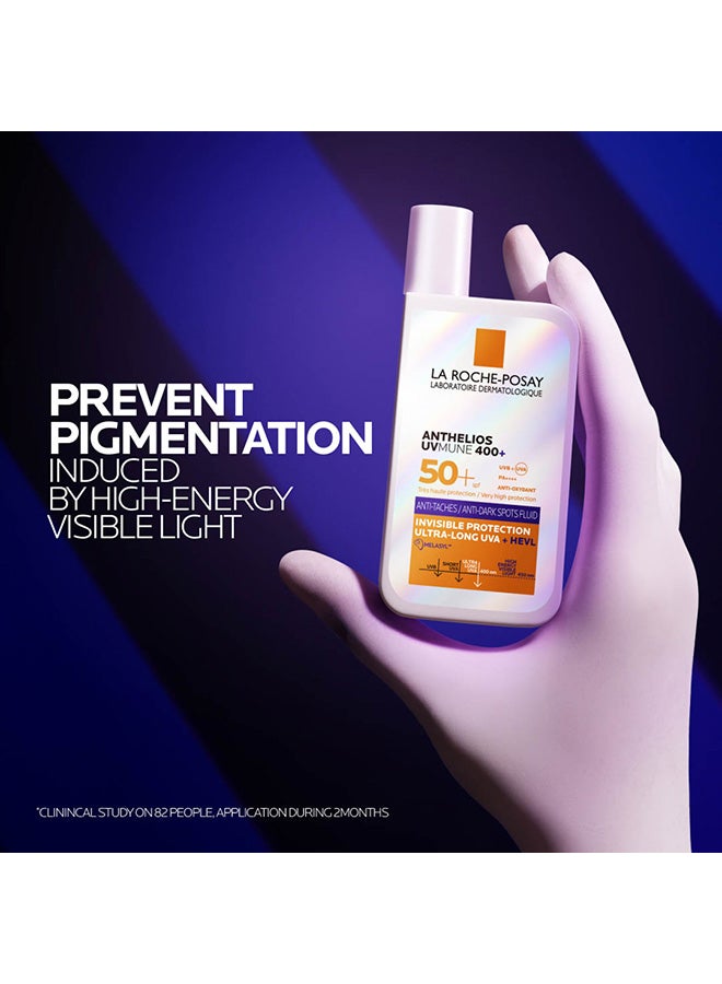 لاروش بوزيه أنثيليوس يو في ميون 400 سائل إنفزيبل فلويد ضد البقع الداكنة واقي الشمس +SPF 50 للرجال والنساء، عناية مختبرة طبياً بتقنية ميلاسيل لعلاج البقع لجميع أنواع البشرة، - Image 2