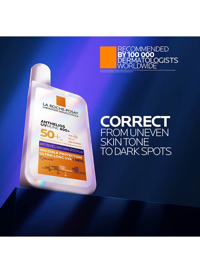 لاروش بوزيه أنثيليوس يو في ميون 400 سائل إنفزيبل فلويد ضد البقع الداكنة واقي الشمس +SPF 50 للرجال والنساء، عناية مختبرة طبياً بتقنية ميلاسيل لعلاج البقع لجميع أنواع البشرة، - Image 3