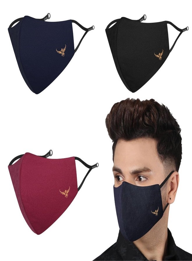 MASQ By Q-One 4 Layer, Anti-Pollution,Reusable, with Ear Adjusters, Anti-Bacterial (BFE>99%) Cotton Cloth Face Mask for Men, Boys (Pack Of 3) (Maroon-Black-Navy) - Image 1