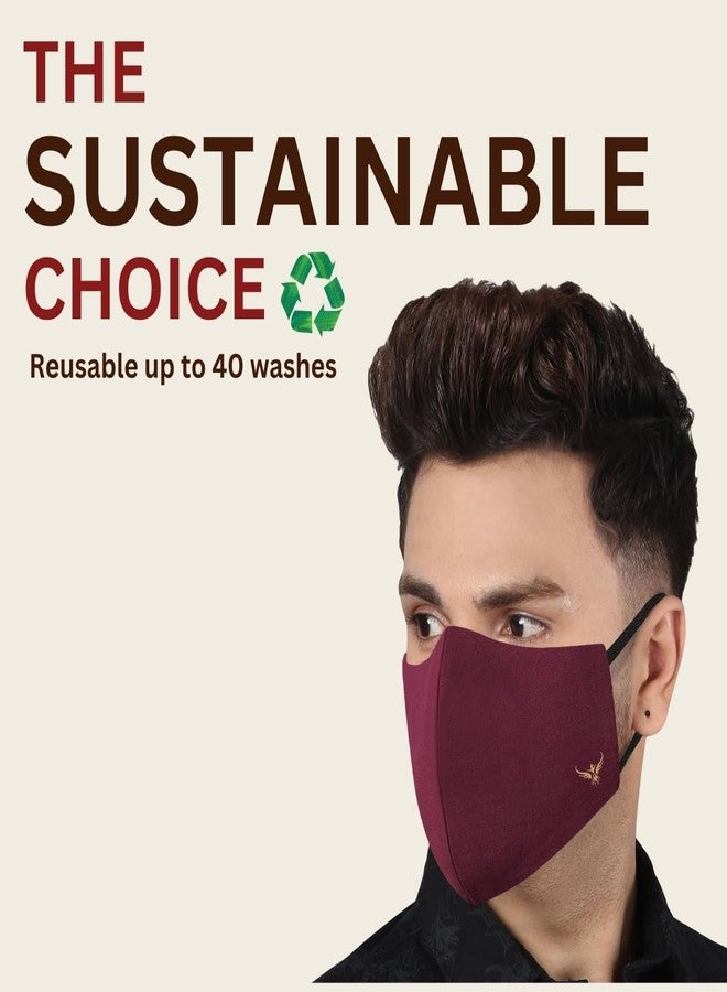 MASQ By Q-One 4 Layer, Anti-Pollution,Reusable, with Ear Adjusters, Anti-Bacterial (BFE>99%) Cotton Cloth Face Mask for Men, Boys (Pack Of 3) (Maroon-Black-Navy) - Image 5