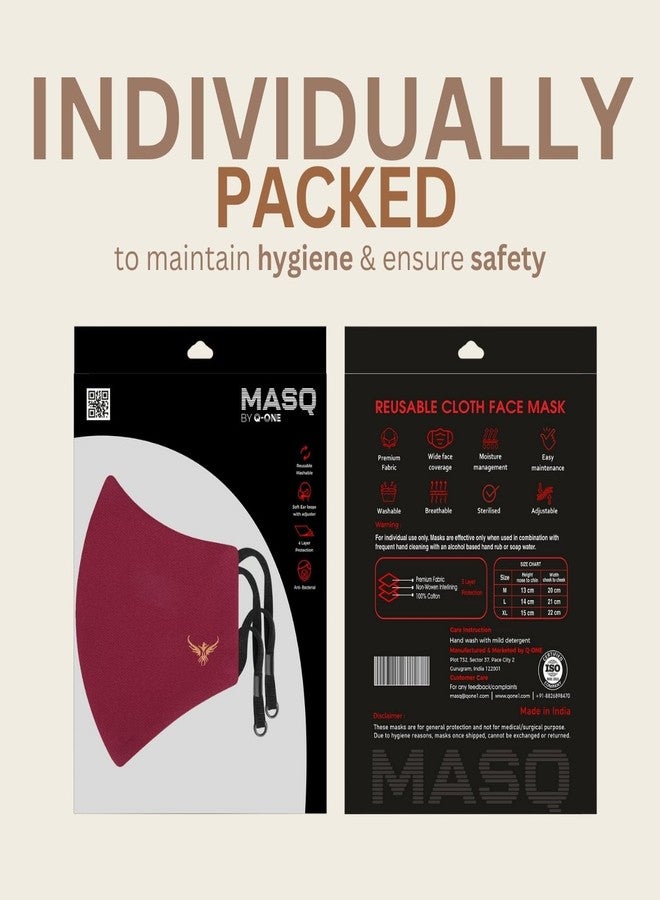 MASQ By Q-One 4 Layer, Anti-Pollution,Reusable, with Ear Adjusters, Anti-Bacterial (BFE>99%) Cotton Cloth Face Mask for Men, Boys (Pack Of 3) (Maroon-Black-Navy) - Image 3