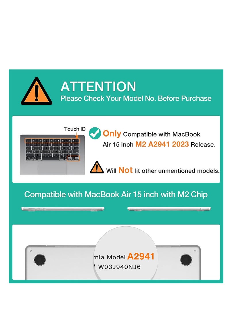 Compatible with M2 MacBook Air 15 Inch Case 2023 A2941 Plastic Hard Shell with Keyboard Cover for MacBook Air 15.3 Inch with M2 Chip & Liquid Retina Display Touch ID  Matte Black - Image 2