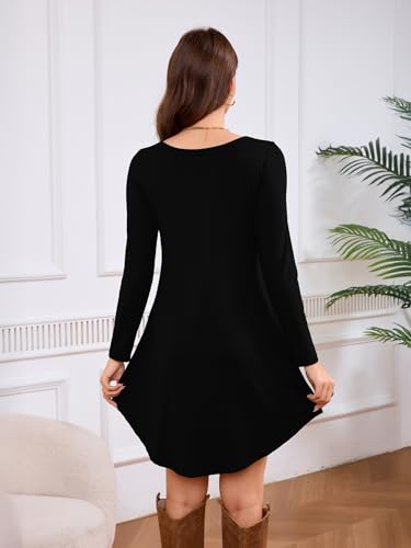 DEARCASE Women's Long Sleeve T Shirt Dress Black Large Crewneck Knee Length Loose Casual Flowy Swing Tunic Dresses with Pockets - Image 3