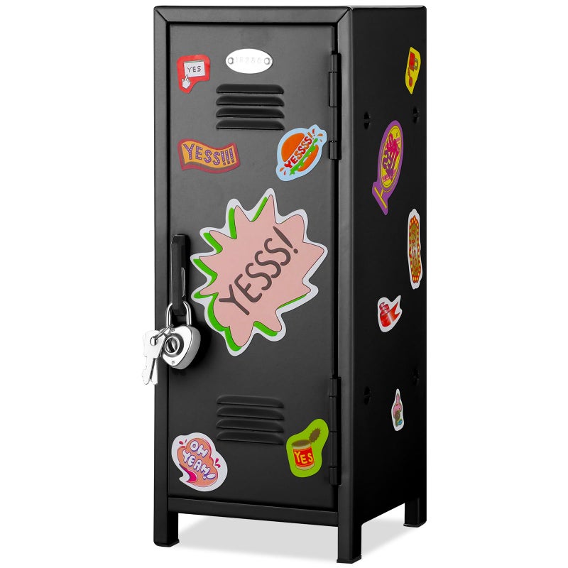Vercraft Mini Locker with Lock Keys Stickers 108inch Small Storage Locker Desk Locker Metal Small Locker Miniature Storage Locker Functional Safe Metal Locker for Desktop Bedroom Home Office Black