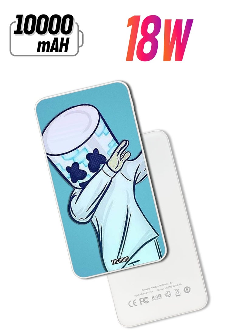 Theodor 10,000 mAh Super Fast Charging Ultra Compact Power Bank with Quick Charge & Power Delivery, Portable Charger For iPhone and Android Marshmello - Image 1