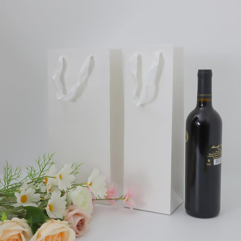 Chanseen 6Pcs White Wine Gift Bags for Single and Double Bottles Paper Bottle Bags with Handles for Champagne, Whiskey, Wedding Birthday Party Favors - Image 3