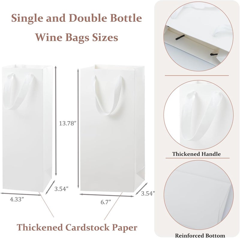 Chanseen 6Pcs White Wine Gift Bags for Single and Double Bottles Paper Bottle Bags with Handles for Champagne, Whiskey, Wedding Birthday Party Favors - Image 2