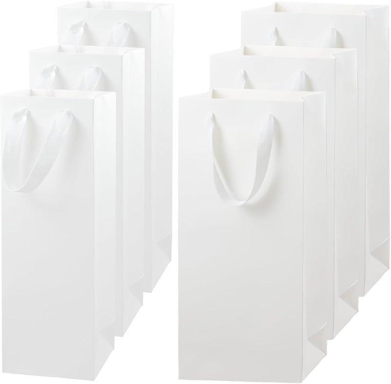Chanseen 6Pcs White Wine Gift Bags for Single and Double Bottles Paper Bottle Bags with Handles for Champagne, Whiskey, Wedding Birthday Party Favors - Image 1