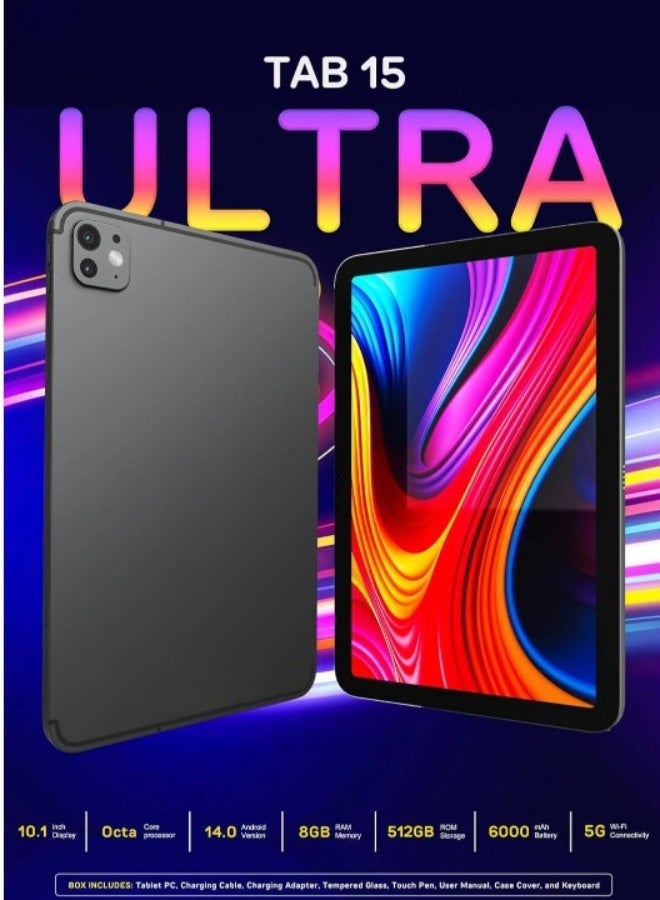 REBENUO TAB15 Ultra Tablet; 10.1 inch Screen; 8GB RAM, 512GB Storage; 13MP Camera; 6000mAh Battery; Android 14 - Grey - Image 2