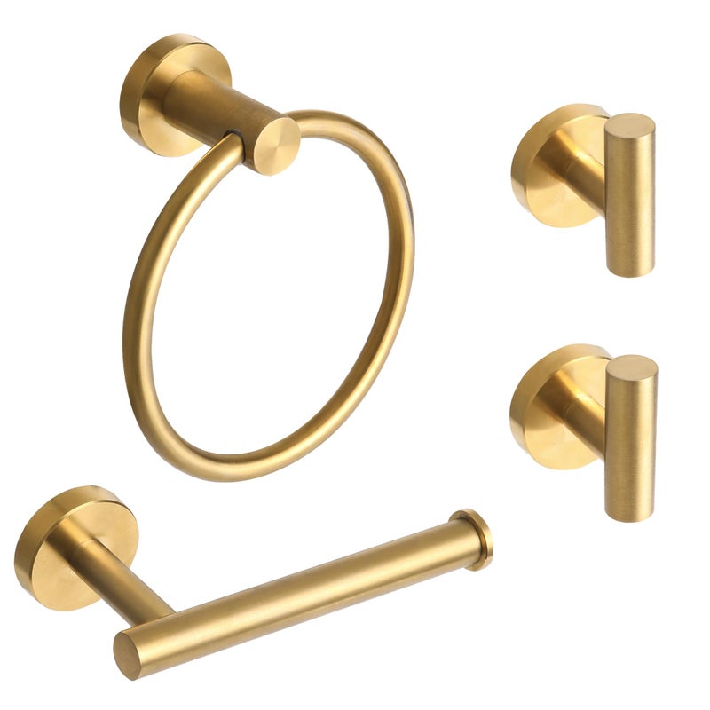 Ntipox 4 Piece Brushed Gold Stainless Steel Bathroom Hardware Set Include Hand Towel Ring Toilet Paper Holderand 2 Robe Towel HooksBathroom Accessories Kit