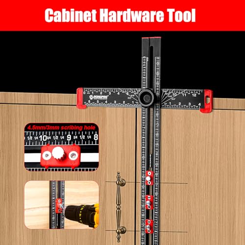 RONGPRO 4 in 1 Adjustable T-Square Measuring Tools, 24in Aluminum Drilling Positioning Ruler, Cabinet Hardware Jig, Marking Gauge Tools for Woodworking, Include Portable Storage Bag. (Black) - Image 3