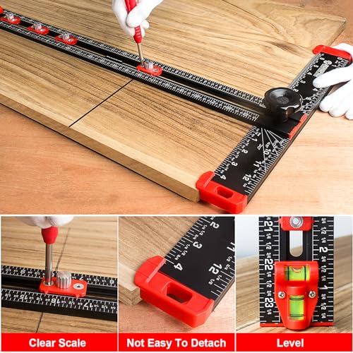 RONGPRO 4 in 1 Adjustable T-Square Measuring Tools, 24in Aluminum Drilling Positioning Ruler, Cabinet Hardware Jig, Marking Gauge Tools for Woodworking, Include Portable Storage Bag. (Black) - Image 2