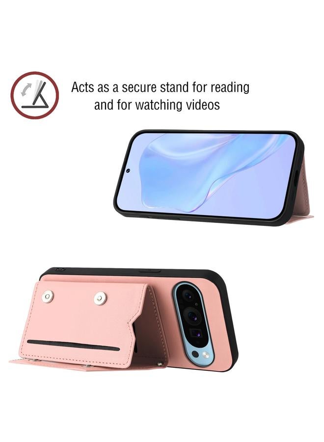 The Bros Phone Case For Google Pixel 9 Skin Feel Four Card Slots Phone Phone Case with Wrist Strap - Image 4
