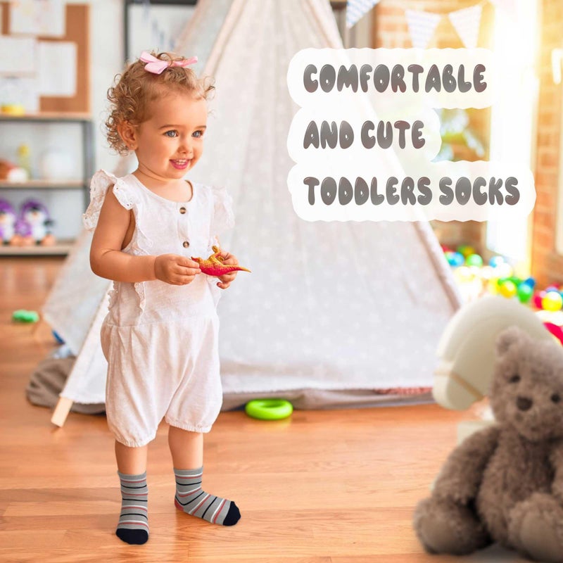 Tphon Toddler Baby Non Slip Socks Infant Anti Skid Socks with Grips 12 Pairs Crew Sock for 6-12 Months Kids Boys Girls - Image 3