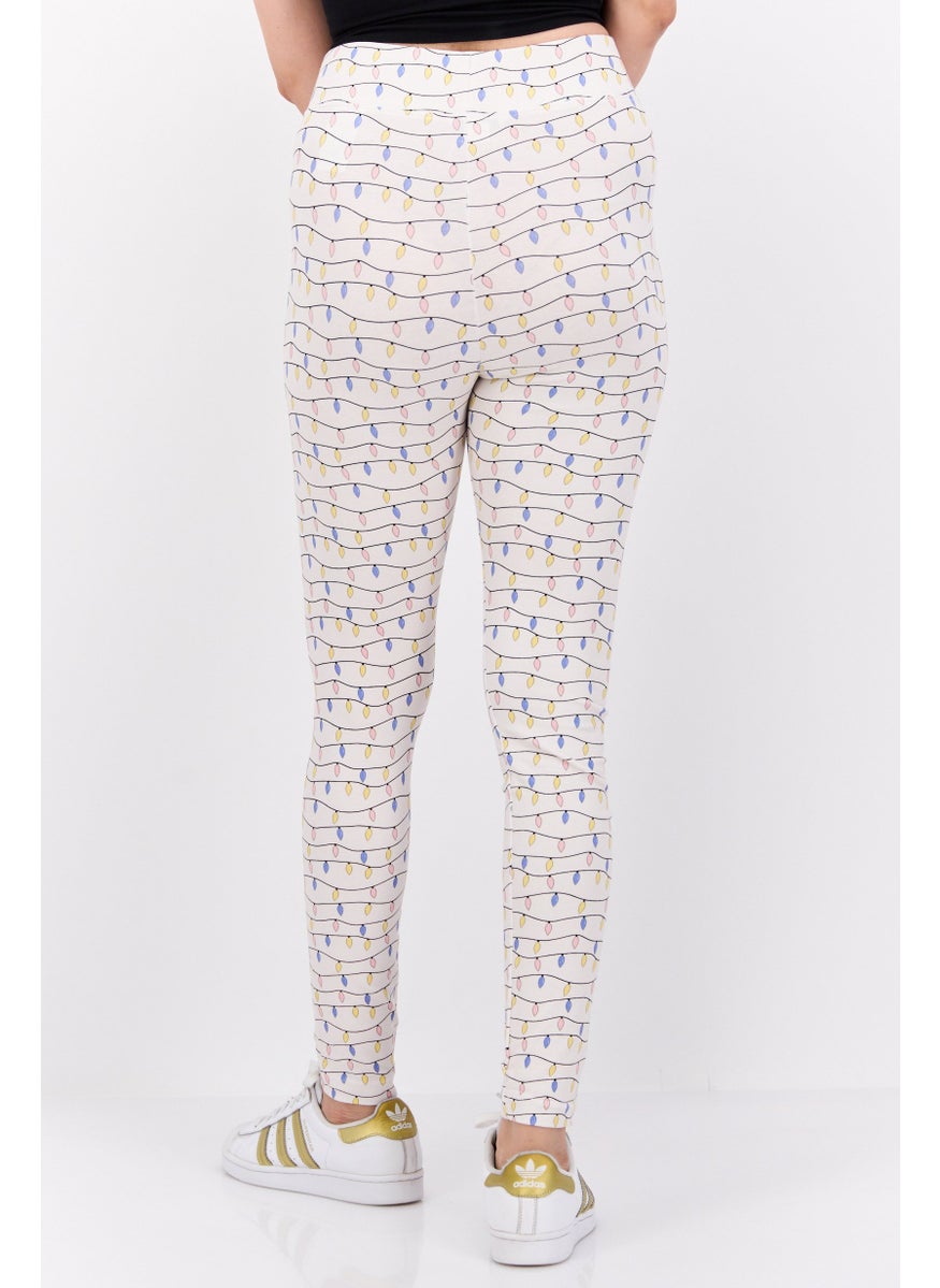 MONKI Women Allover Print Pull-On Leggings, Cream Combo  - Image 2