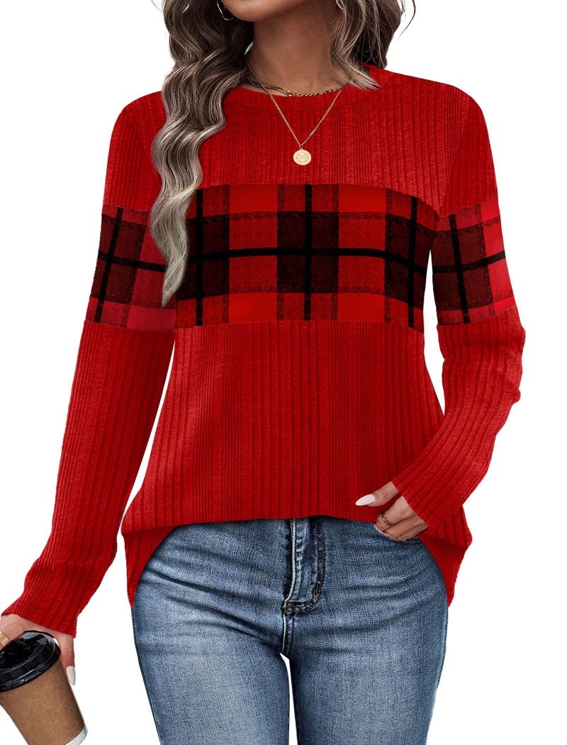 WIHOLL Christmas Outfits for Women Long Sleeve Shirts Business Casual Tops Winter Clothing Valentines Sweater Women Cozy Pajamas Red L - Image 1
