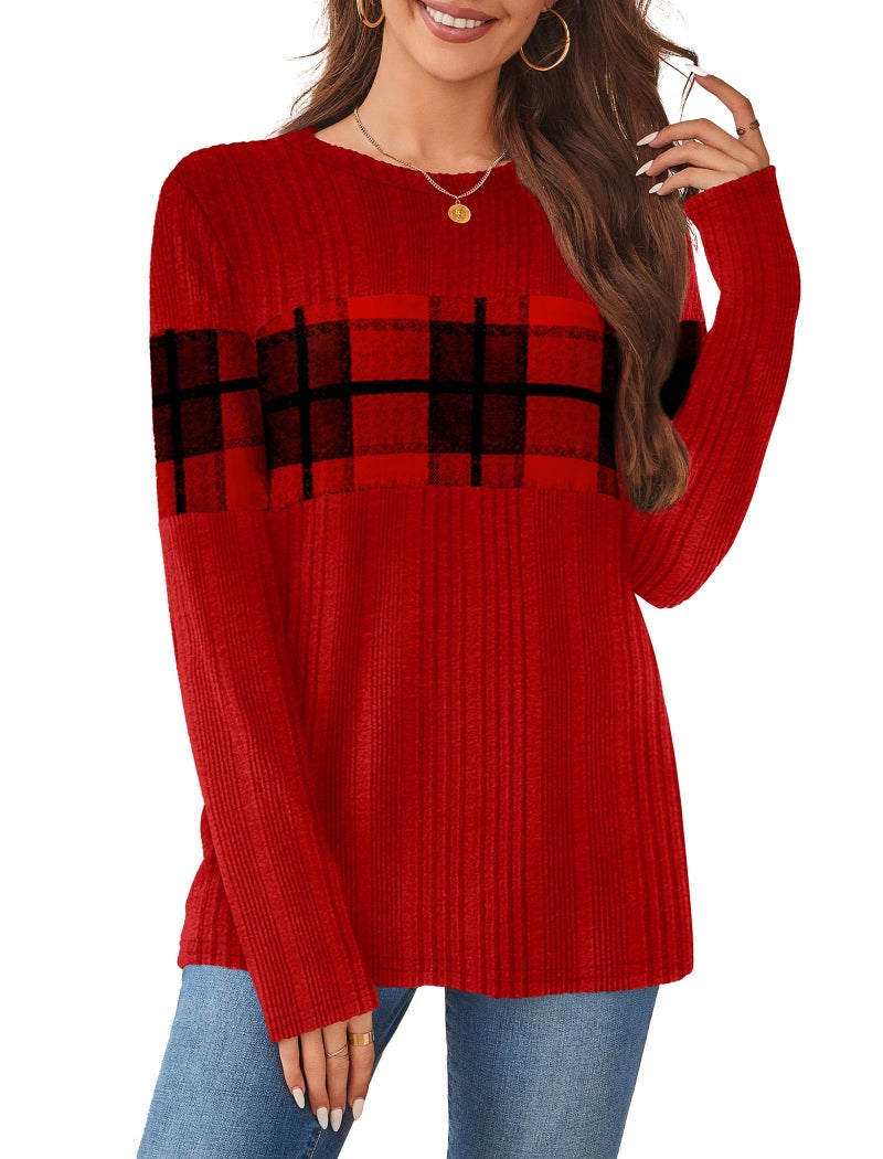 WIHOLL Christmas Outfits for Women Long Sleeve Shirts Business Casual Tops Winter Clothing Valentines Sweater Women Cozy Pajamas Red L - Image 4