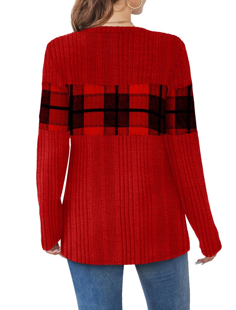 WIHOLL Christmas Outfits for Women Long Sleeve Shirts Business Casual Tops Winter Clothing Valentines Sweater Women Cozy Pajamas Red L - Image 3