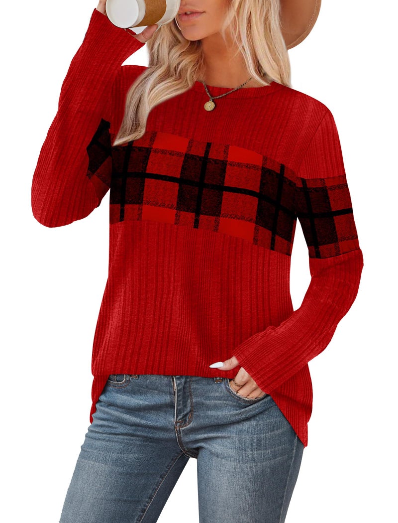 WIHOLL Christmas Outfits for Women Long Sleeve Shirts Business Casual Tops Winter Clothing Valentines Sweater Women Cozy Pajamas Red L - Image 2