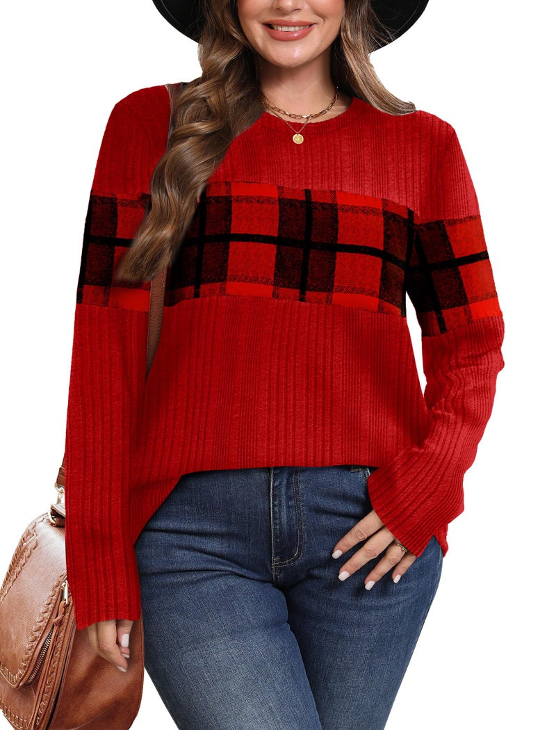 WIHOLL Christmas Outfits for Women Long Sleeve Shirts Business Casual Tops Winter Clothing Valentines Sweater Women Cozy Pajamas Red L - Image 5
