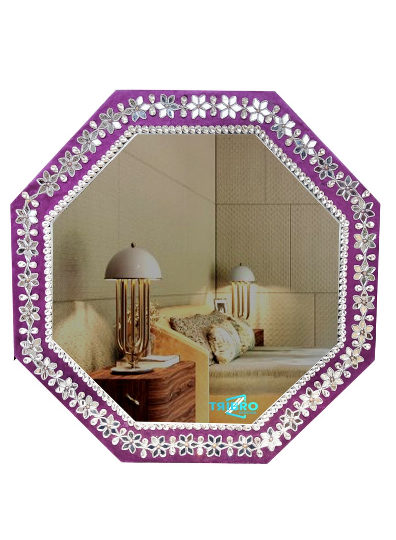 TriBro Octagon dazzling Silver Designing Decorative Handmade Wall Mirror Hanging Silver Touch Mirror for Bedroom Livingroom 58.4 x 58.4cm x 10mm - Image 1