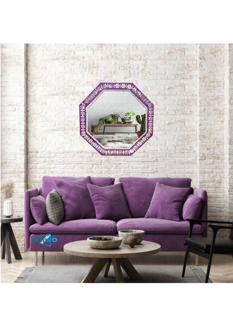 TriBro Octagon dazzling Silver Designing Decorative Handmade Wall Mirror Hanging Silver Touch Mirror for Bedroom Livingroom 58.4 x 58.4cm x 10mm - Image 2
