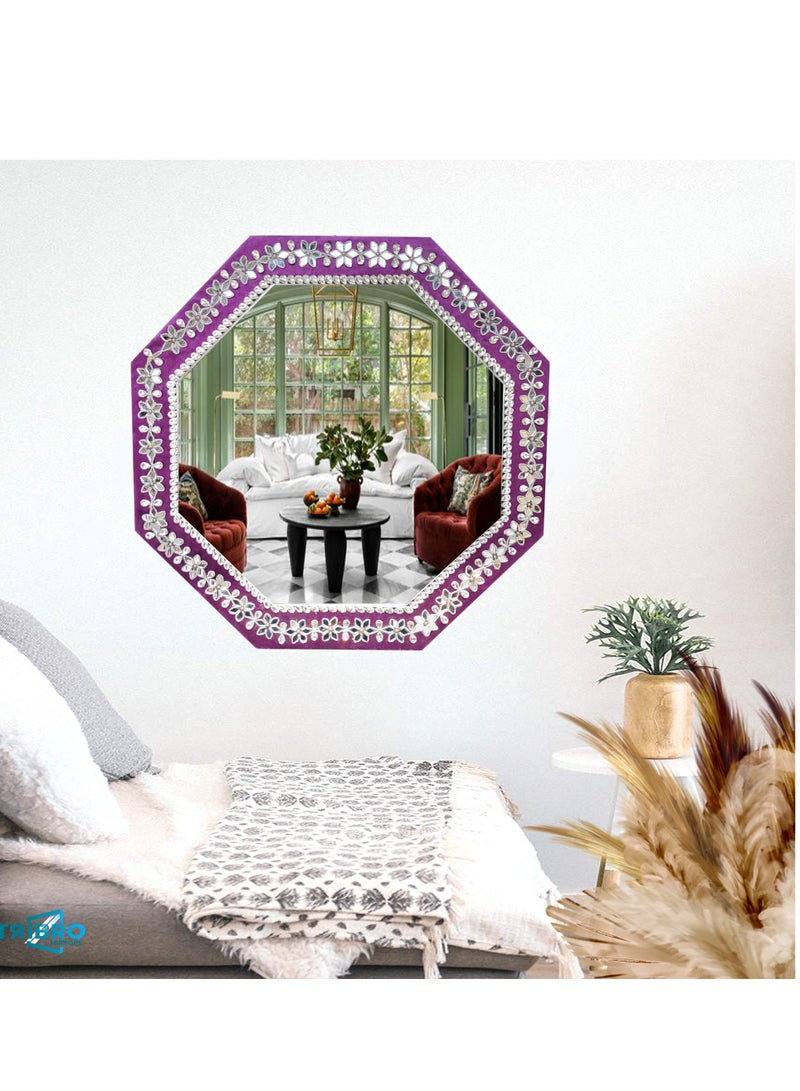 TriBro Octagon dazzling Silver Designing Decorative Handmade Wall Mirror Hanging Silver Touch Mirror for Bedroom Livingroom 58.4 x 58.4cm x 10mm - Image 3