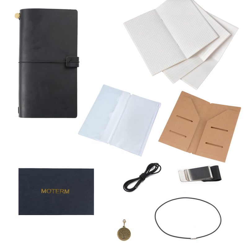 Moterm Travelers Notebook - 8.6'' x 4.9'' Retro Handmade Leather Travel Journal (Standard Sizes, Black) - Image 2