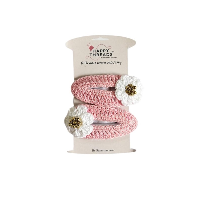 Happy Threads | Hair Accessories - Pink with White Flowers, Fancy pins for Young girls - Image 3