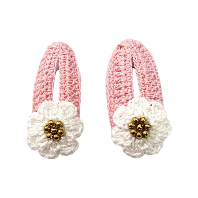 Happy Threads | Hair Accessories - Pink with White Flowers, Fancy pins for Young girls - Image 1