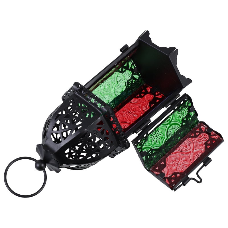 Style Candle Lantern Vintage Candle Holder for Events, Parties and Weddings(Black Frame and Colorful Sides) - Image 3