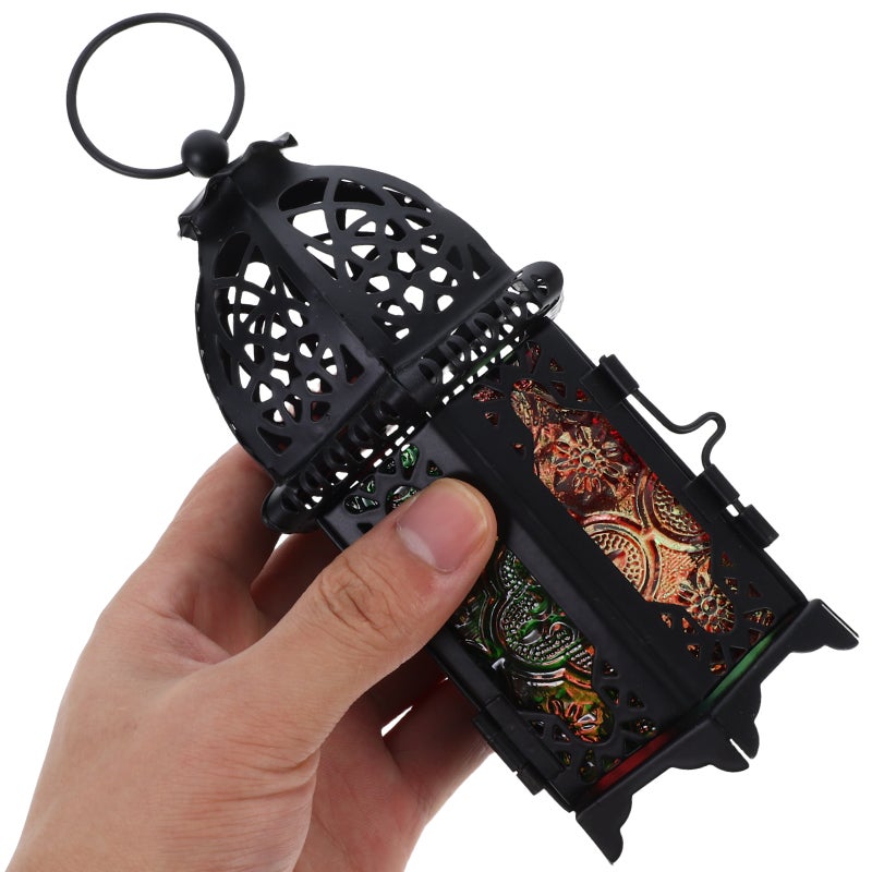 Style Candle Lantern Vintage Candle Holder for Events, Parties and Weddings(Black Frame and Colorful Sides) - Image 2