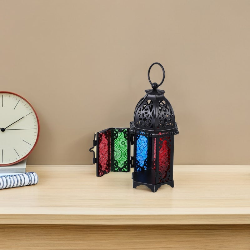 Style Candle Lantern Vintage Candle Holder for Events, Parties and Weddings(Black Frame and Colorful Sides) - Image 5