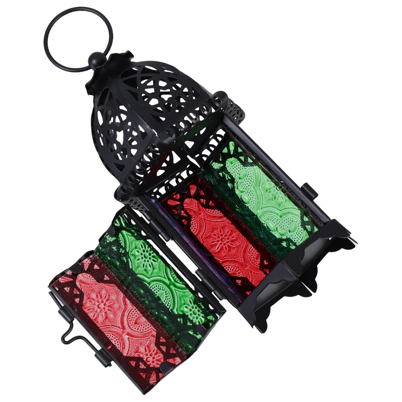 Style Candle Lantern Vintage Candle Holder for Events, Parties and Weddings(Black Frame and Colorful Sides) - Image 4