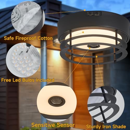 Yisuro Outdoor Ceiling Light with Motion Sensor Flush Mount Farm House Porch Light Ceiling Mount LED Light Fixture - Adjustable 3 Modes Sensor for Patio,Garage (Black) - Image 5