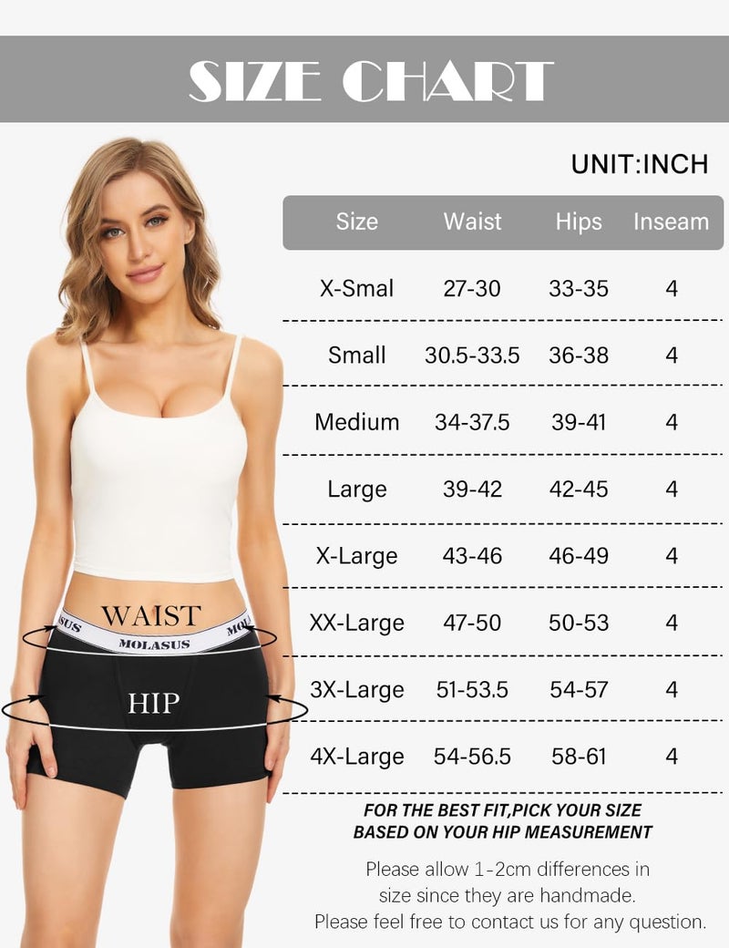 Molasus 4.5" Inseam Womens Trunks Underwear Soft Cotton Boxer Briefs Ladies Anti Chafing Boy Shorts Panties Pack of 4 - Image 5