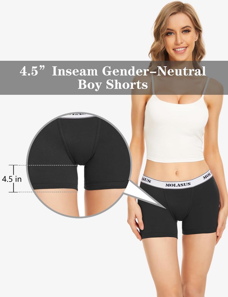 Molasus 4.5" Inseam Womens Trunks Underwear Soft Cotton Boxer Briefs Ladies Anti Chafing Boy Shorts Panties Pack of 4 - Image 3