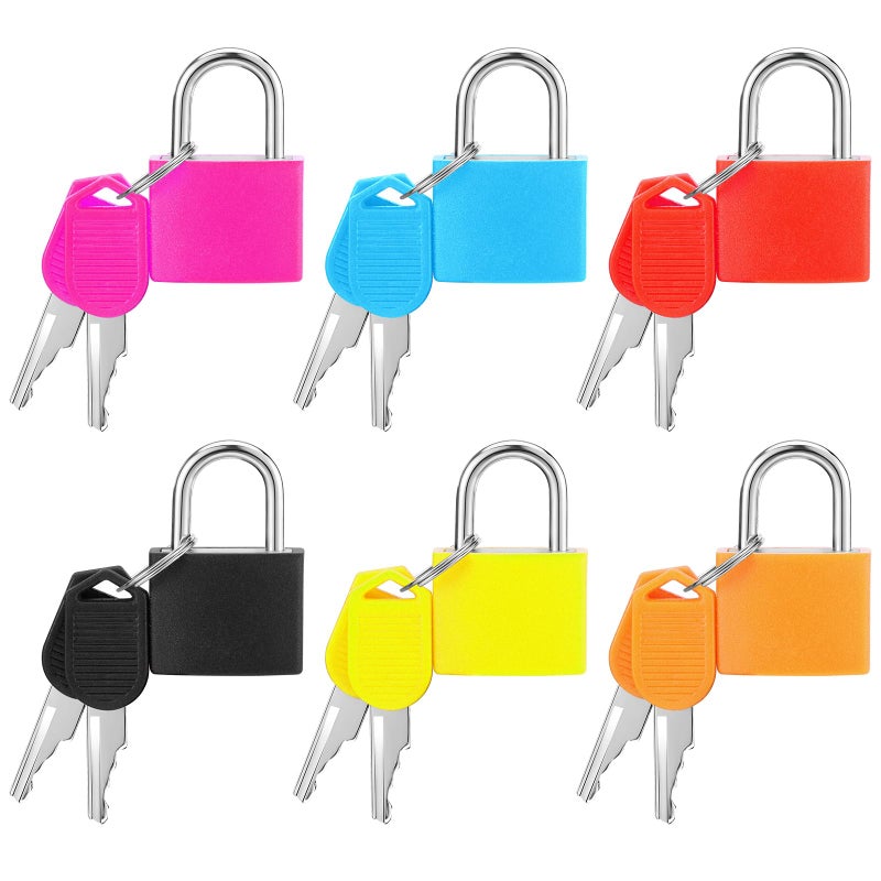 Pimoys 6 Pcs Multicolor Small Luggage Locks With Keys  Mini Locker Lock  Metal Suitcase Locks  Plastic-Covered Copper Keyed Padlock For Locker  Suitcase  Boxes - Image 1