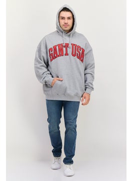GANT Men Hooded Embroidered Logo Long Sleeves Sweatshirt, Grey  - Image 4