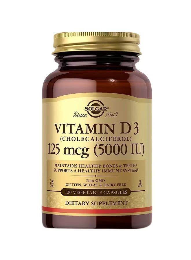 Solgar, Vitamin D3 (Cholecalciferol), 125 micrograms (5000 IU), 120 Vegetarian Capsules
