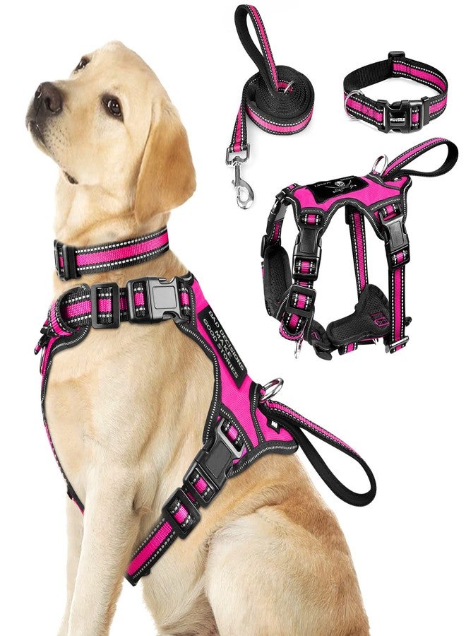 WINSEE Pet Harness Collar and Leash Set, All-in-one Reflective Dog Harness No Pull with Adjustable Buckles for Puppies, Small, Medium, Large, and Extra-Large Dogs (Large, Rosy) - Image 1