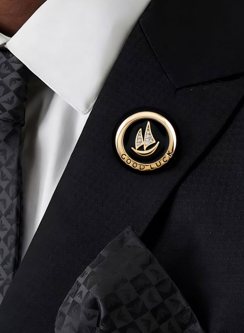 HomeNoor Good Luck Sailboat Brooch, Gold Round Lapel Pin, Premium Suit Accessory for Business, Wedding, Formal & Casual Wear, Perfect Gift for Men & Women - Image 1
