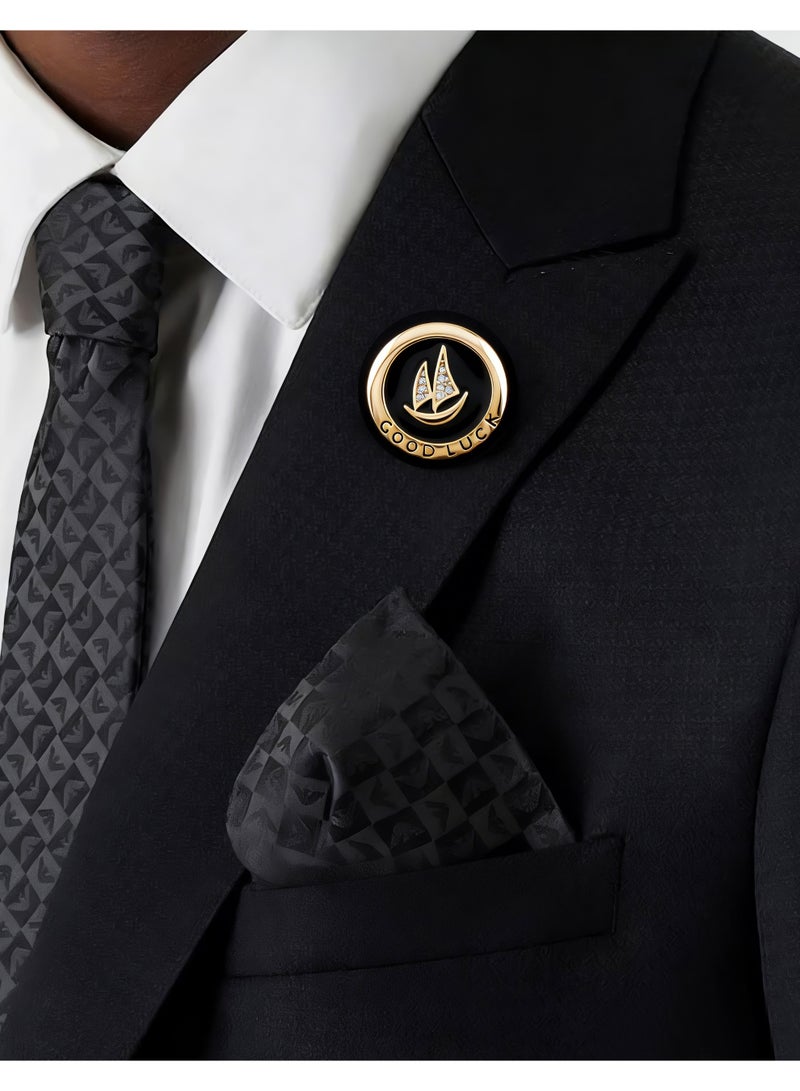 HomeNoor Good Luck Sailboat Brooch, Gold Round Lapel Pin, Premium Suit Accessory for Business, Wedding, Formal & Casual Wear, Perfect Gift for Men & Women - Image 2