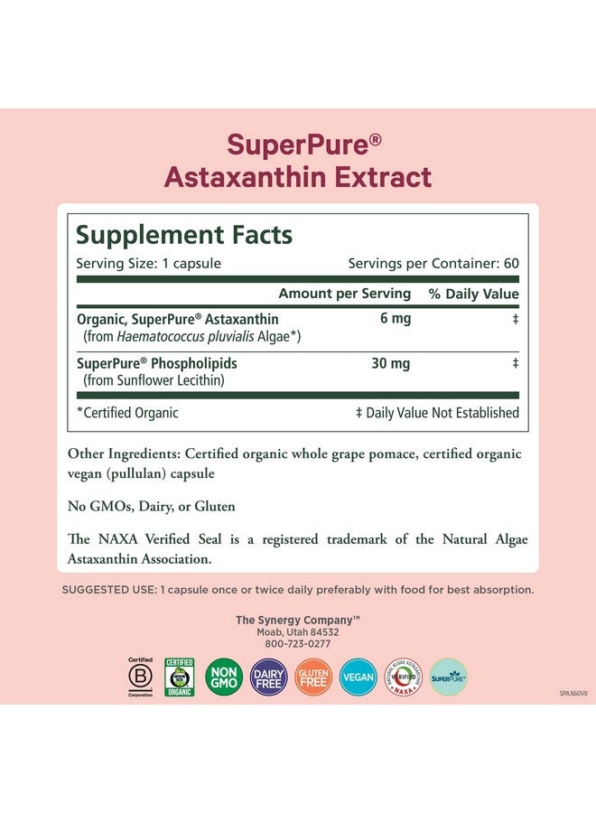 Pure Synergy مستخلص أستازانتين سوبر بيور من بيور سينرجي | أستازانتين عضوي من الطحالب مع ليسيثين عباد الشمس | دعم مضاد للأكسدة لصحة الجلد والعين (60 كبسولة) - Image 2