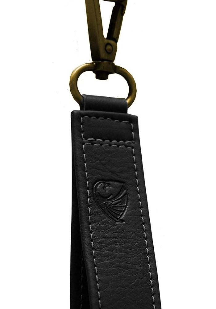 GERMANUS Black Leather Keyring with Lobster Clasp - Made in EU