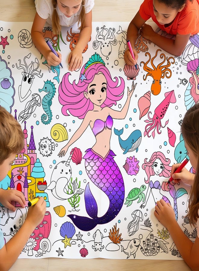 Animsco Mermaid Giant Coloring Tablecloth - 72 x 31 Inch Jumbo Paper Coloring Activity Poster, Under The Sea Themed Table Cover for Birthday Party, Classroom, Family Game Night Decorations - Image 1