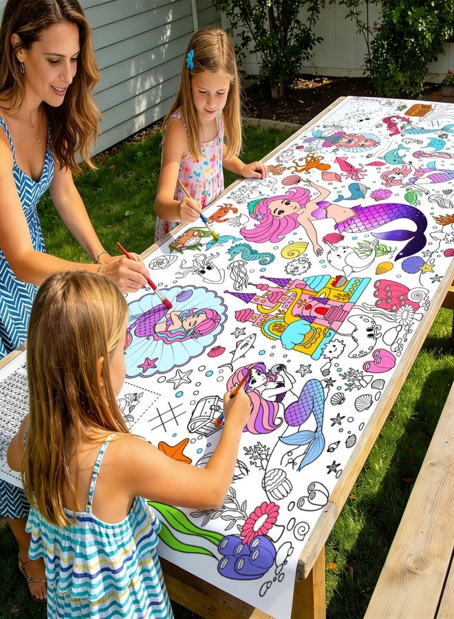 Animsco Mermaid Giant Coloring Tablecloth - 72 x 31 Inch Jumbo Paper Coloring Activity Poster, Under The Sea Themed Table Cover for Birthday Party, Classroom, Family Game Night Decorations - Image 3