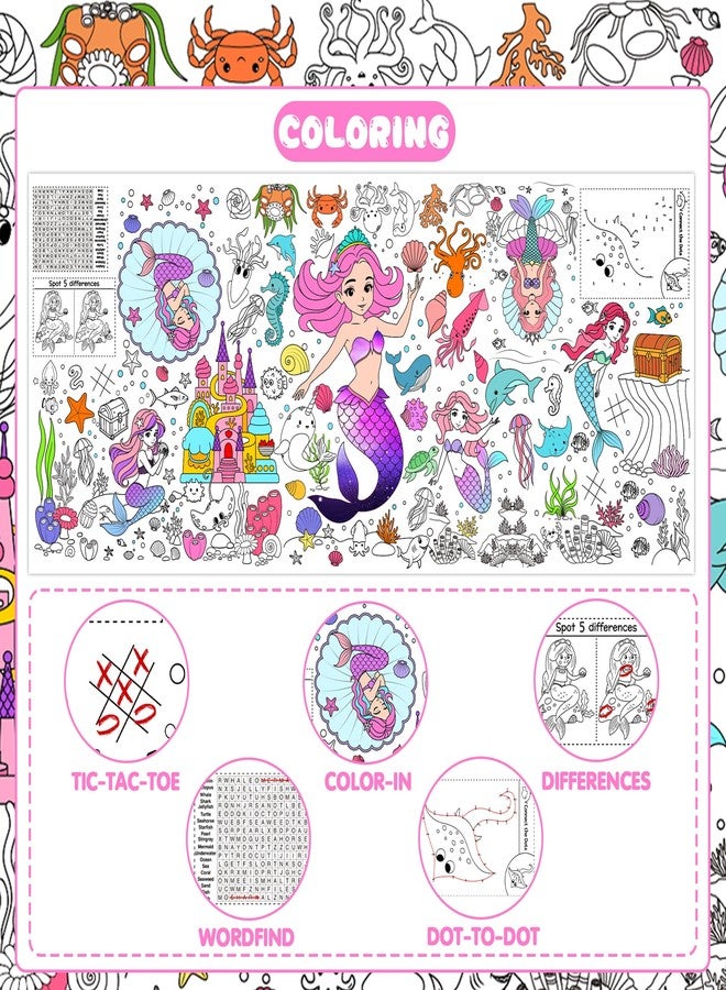 Animsco Mermaid Giant Coloring Tablecloth - 72 x 31 Inch Jumbo Paper Coloring Activity Poster, Under The Sea Themed Table Cover for Birthday Party, Classroom, Family Game Night Decorations - Image 5