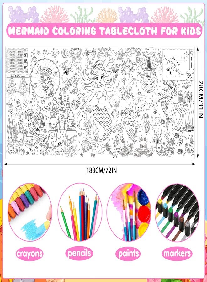 Animsco Mermaid Giant Coloring Tablecloth - 72 x 31 Inch Jumbo Paper Coloring Activity Poster, Under The Sea Themed Table Cover for Birthday Party, Classroom, Family Game Night Decorations - Image 4