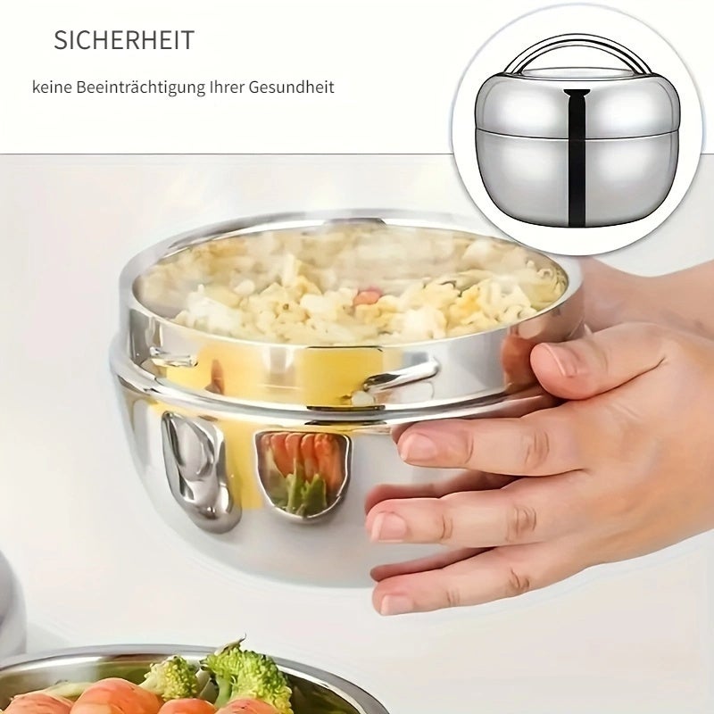 Stainless Steel Insulated Double-Layer Leakproof Bento Lunch Box for Office and School, Microwave-Safe Reusable Round Food Container - Image 3